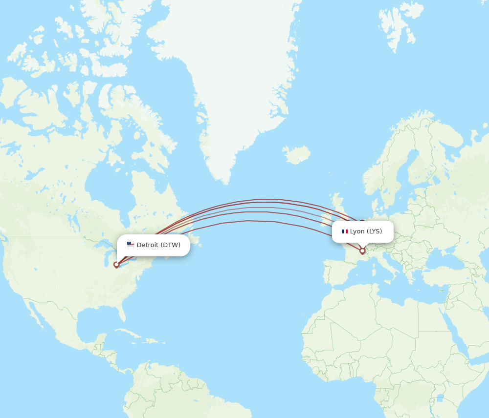 DTW-LYS flight routes