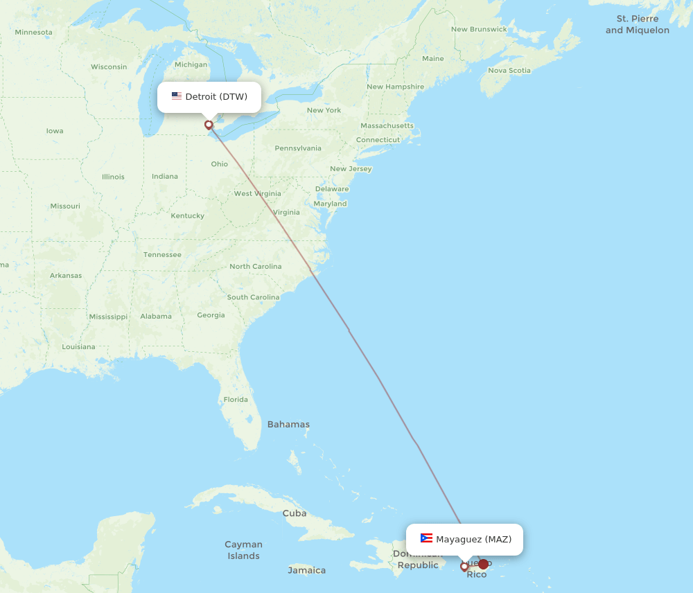 DTW-MAZ flight routes