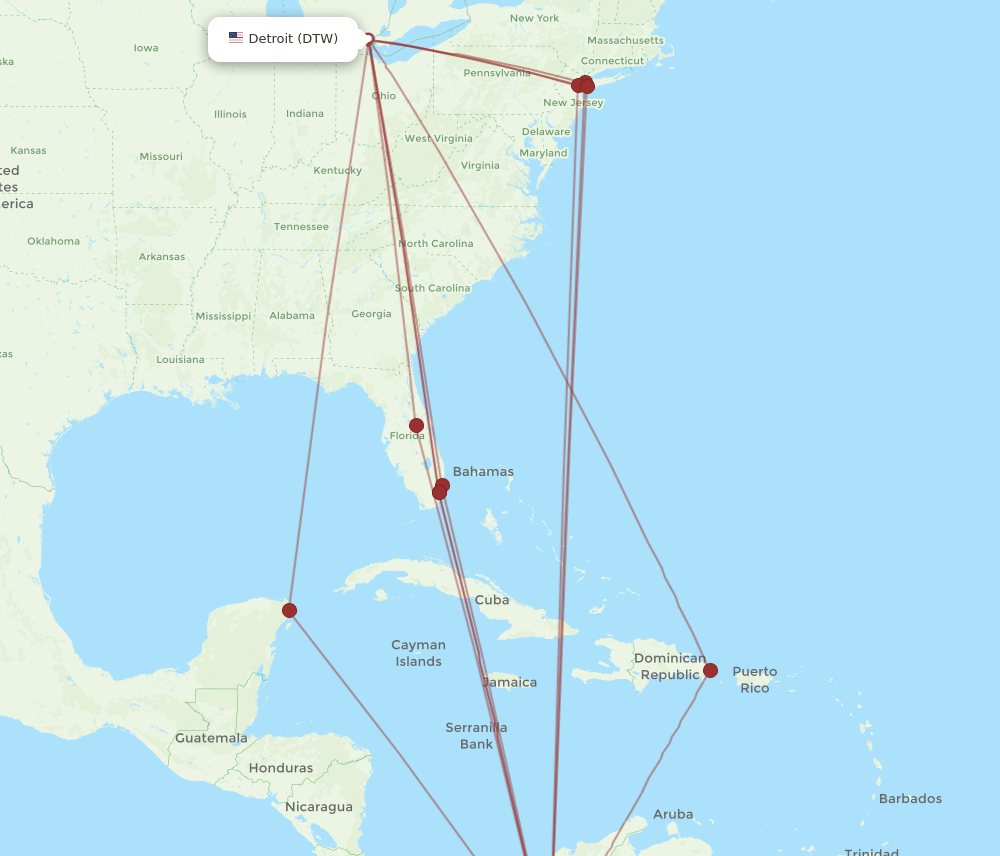 DTW-MDE flight routes
