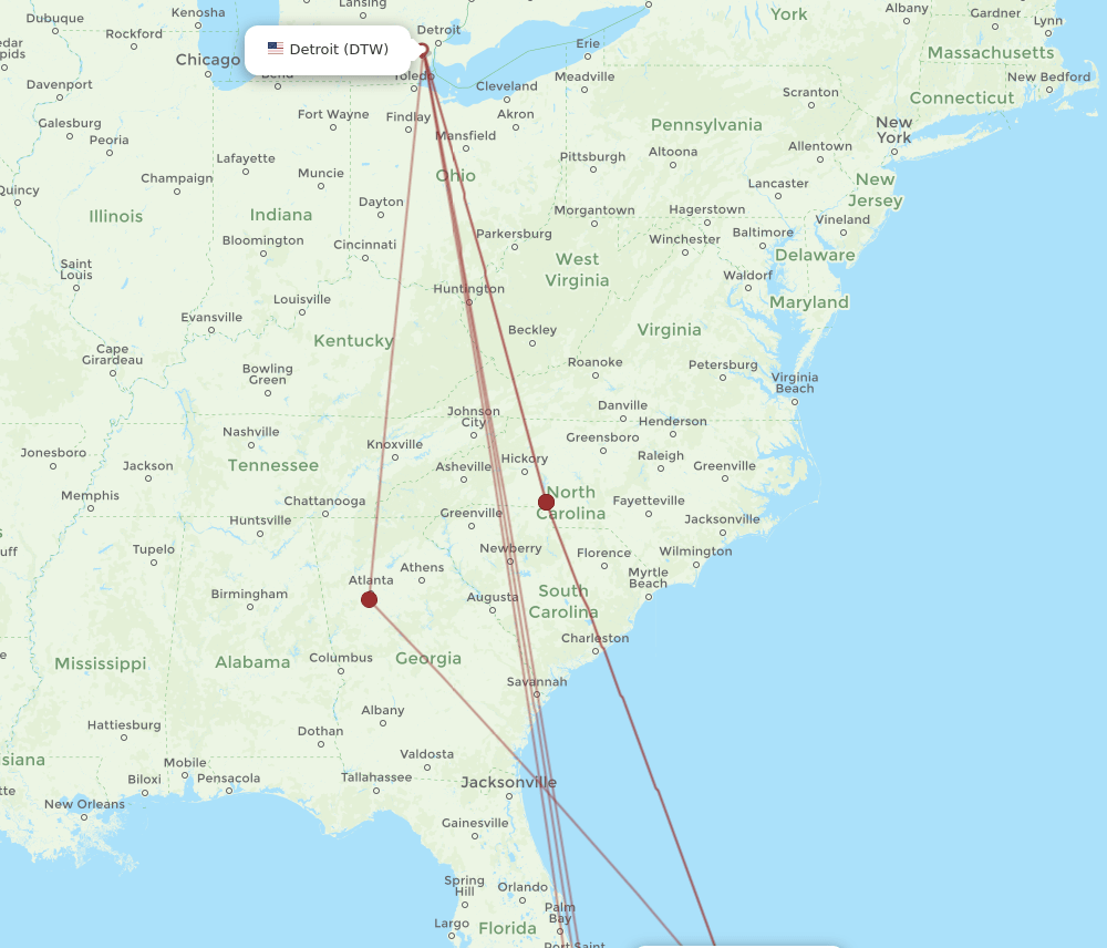 DTW-MHH flight routes