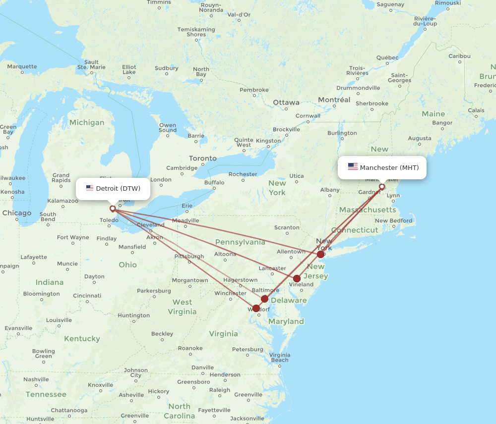 DTW-MHT flight routes