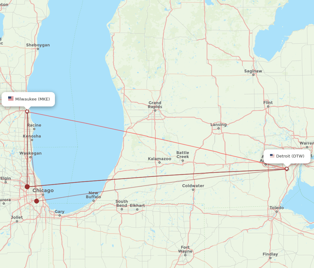 DTW-MKE flight routes