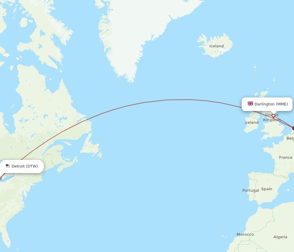 DTW-MME flight routes