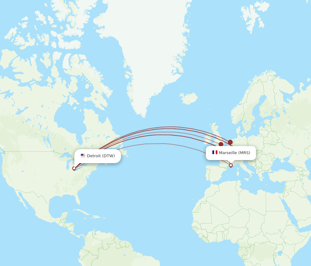 DTW to MRS flights and routes map