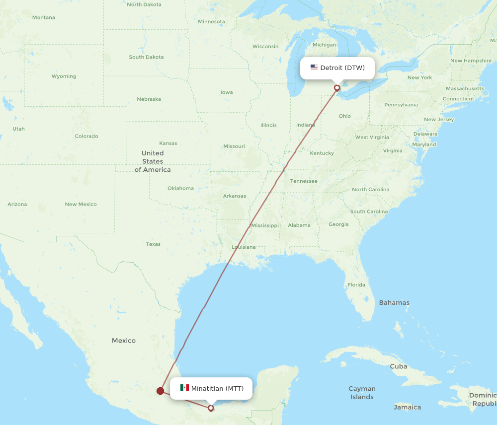 DTW to MTT flights and routes map