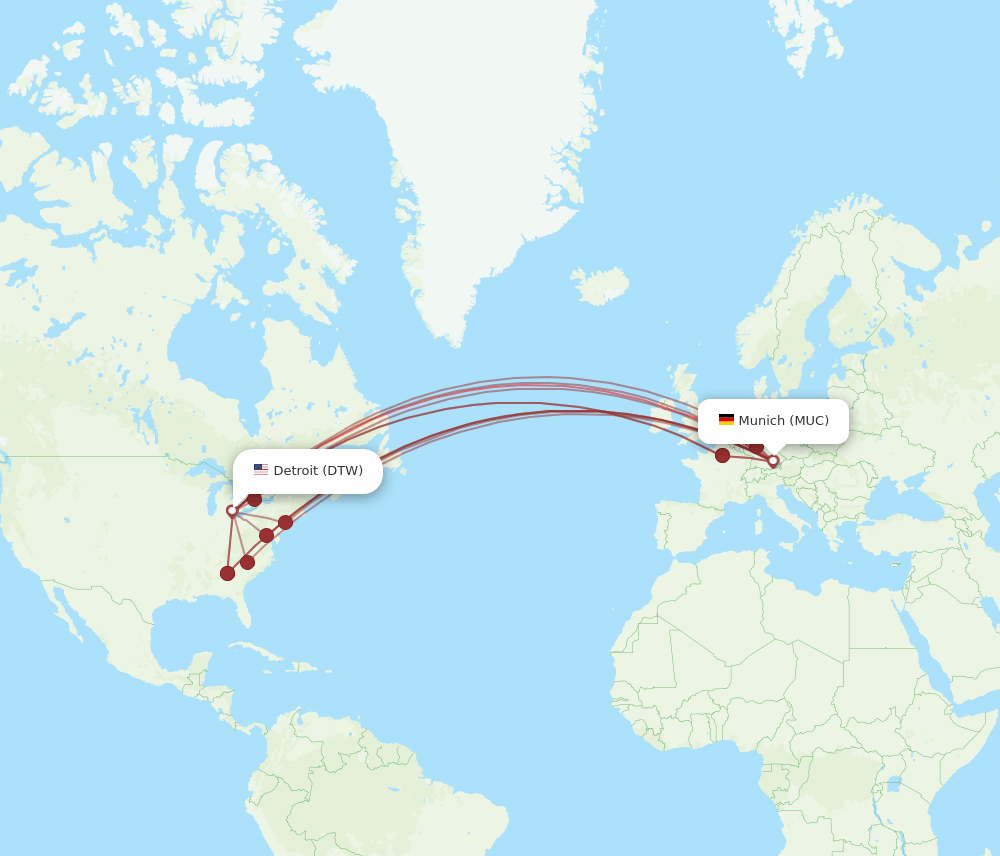DTW-MUC flight routes