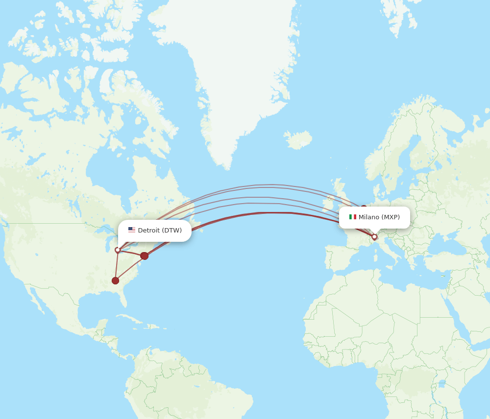 DTW-MXP flight routes