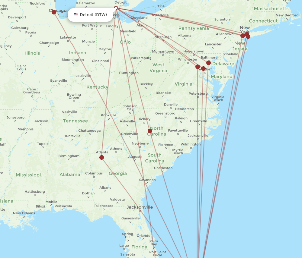 DTW-NAS flight routes