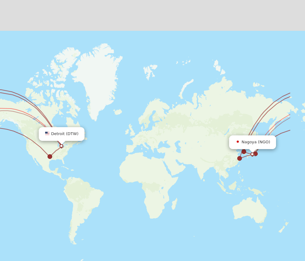 DTW to NGO flights and routes map