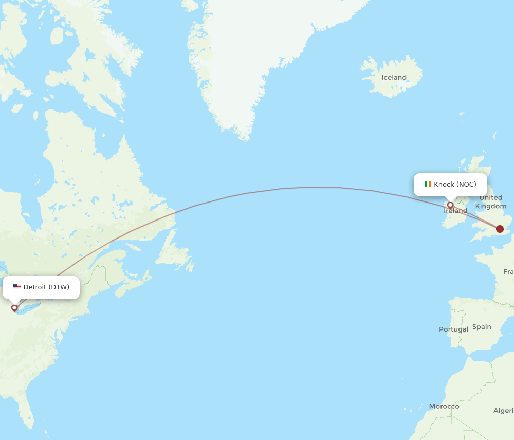 DTW-NOC flight routes