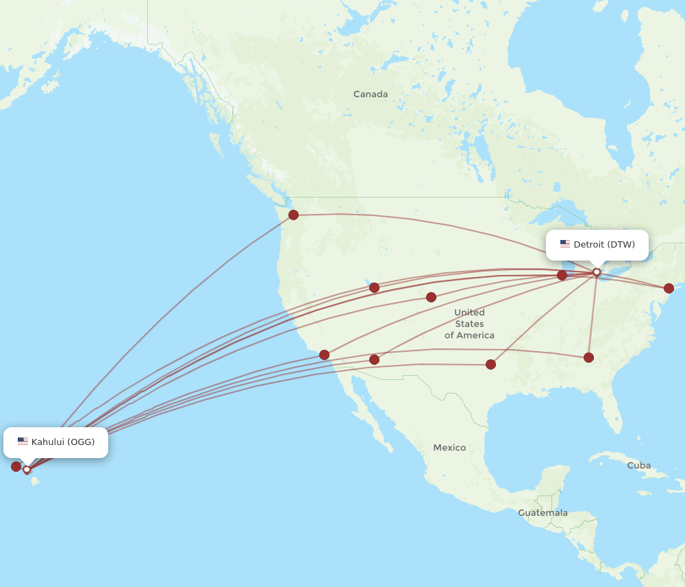 DTW-OGG flight routes