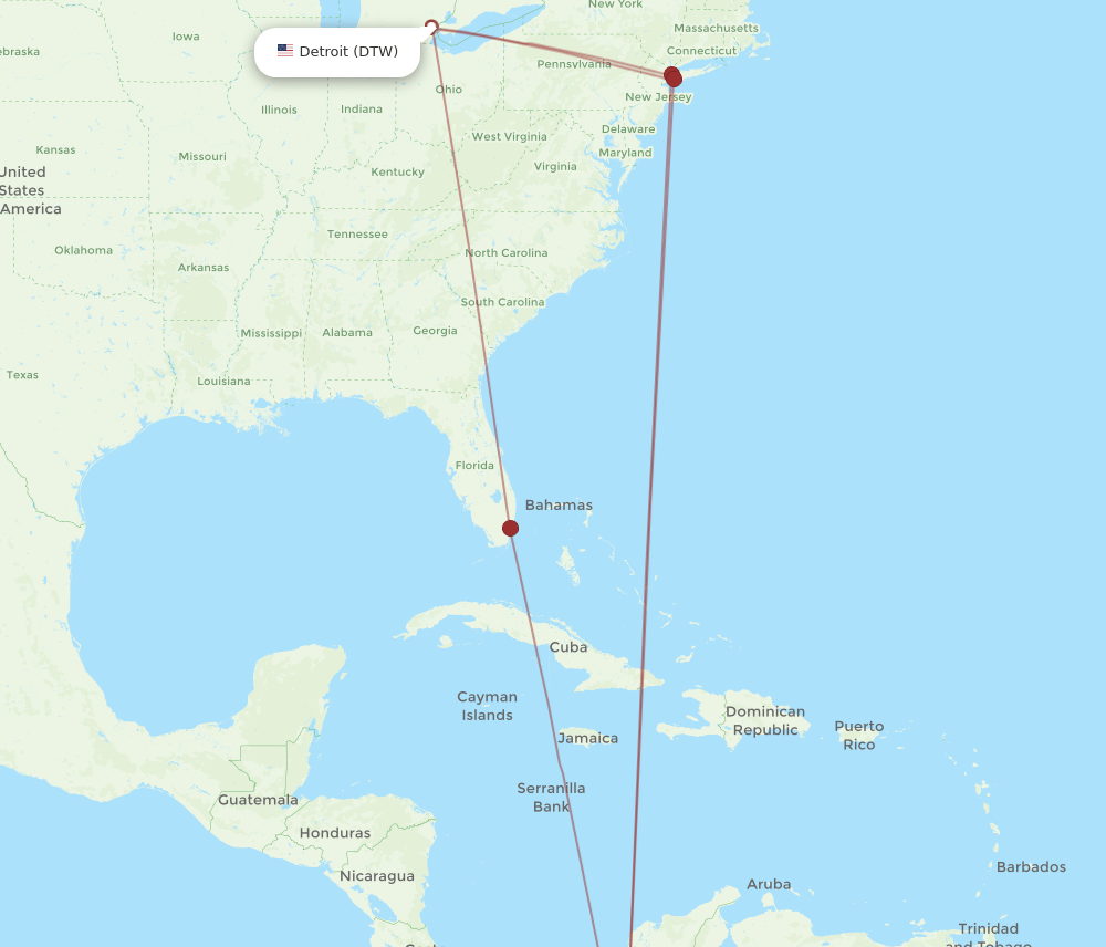 DTW-PEI flight routes