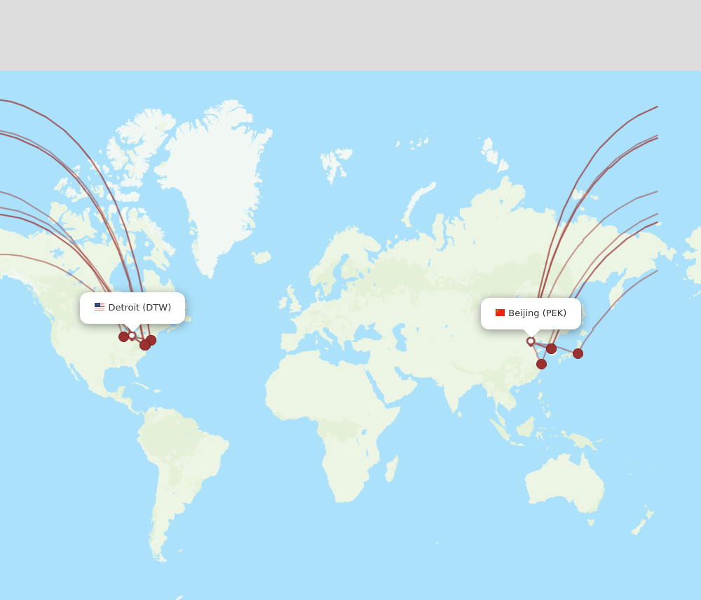 DTW-PEK flight routes