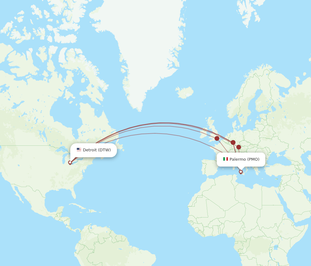 DTW-PMO flight routes