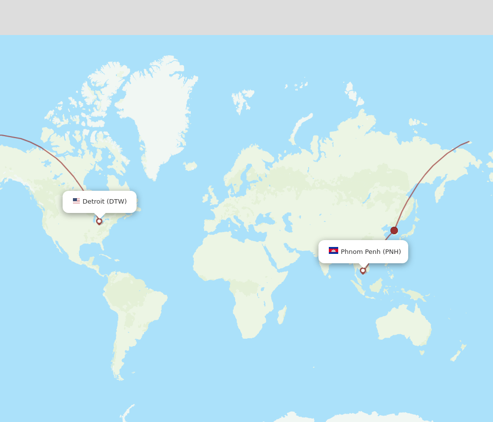 DTW to PNH flights and routes map