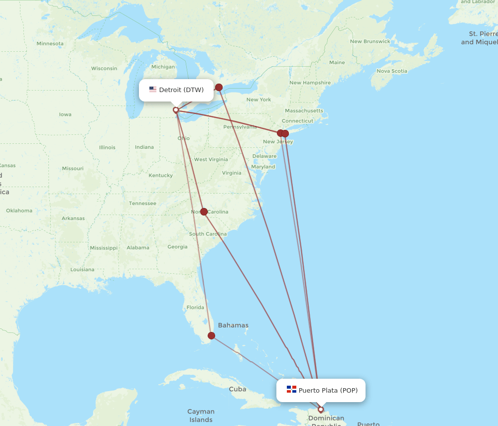 DTW-POP flight routes