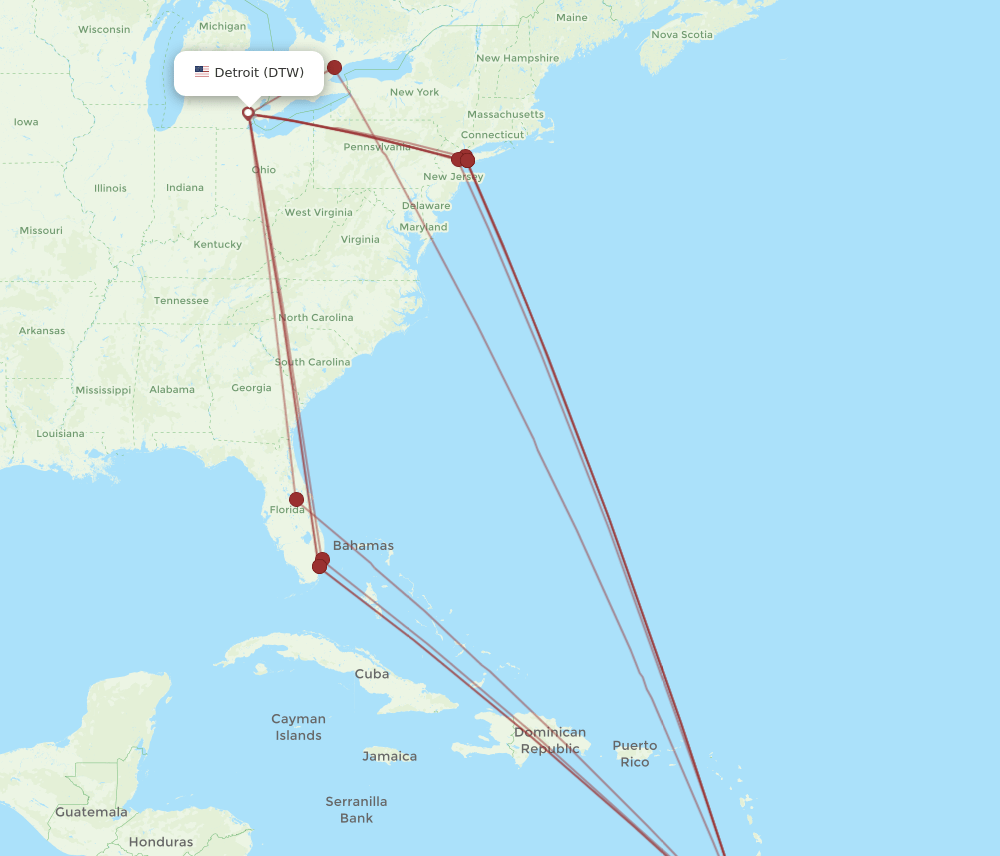 DTW-POS flight routes