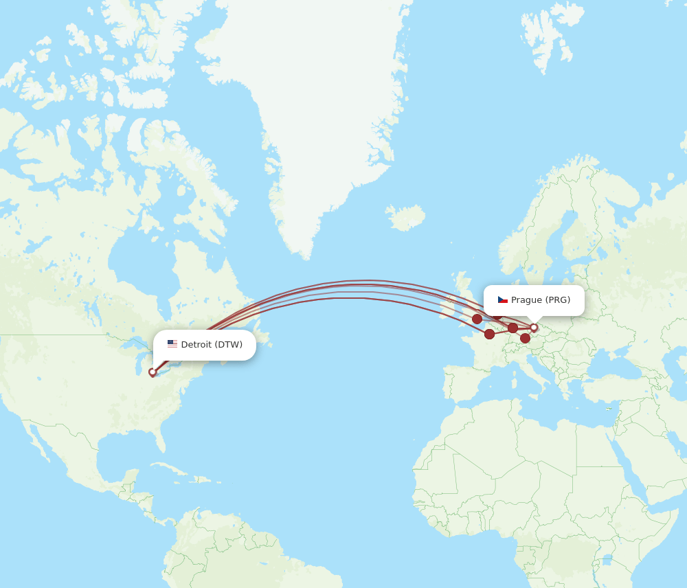 DTW-PRG flight routes