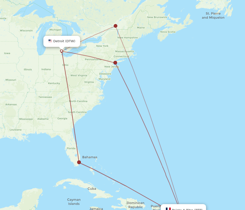 DTW-PTP flight routes