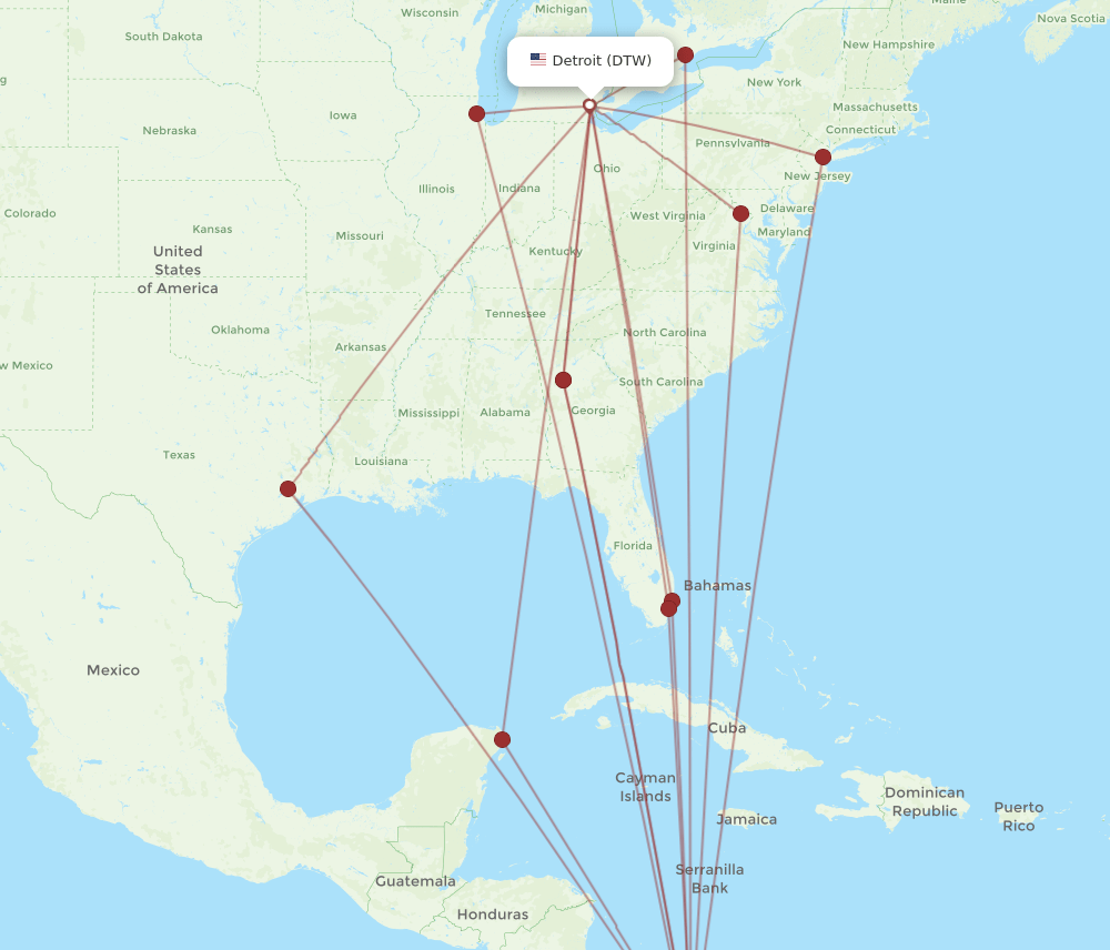DTW-PTY flight routes