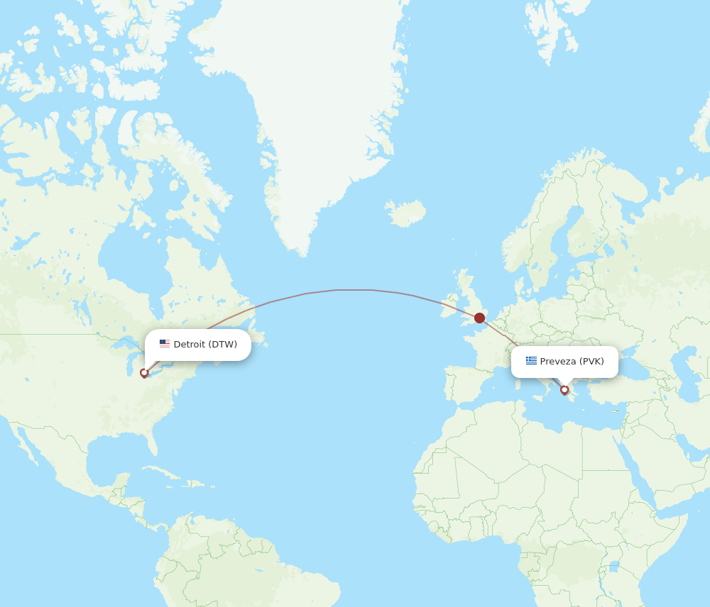 DTW-PVK flight routes