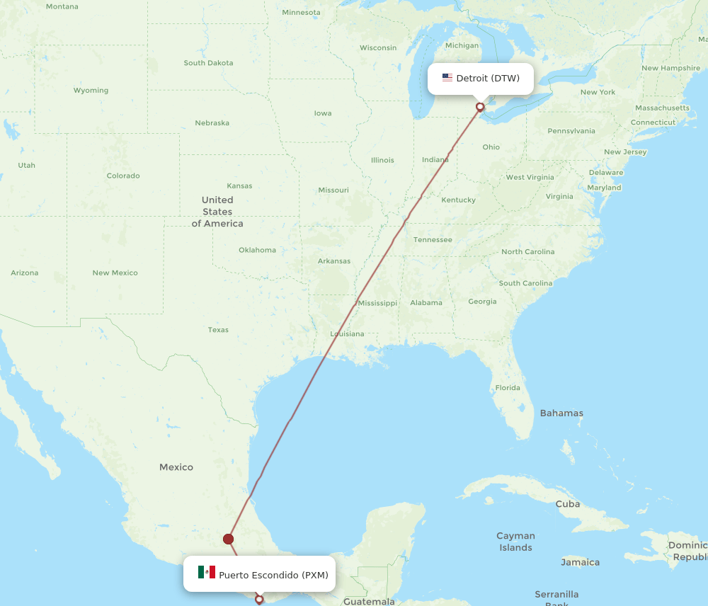 DTW-PXM flight routes