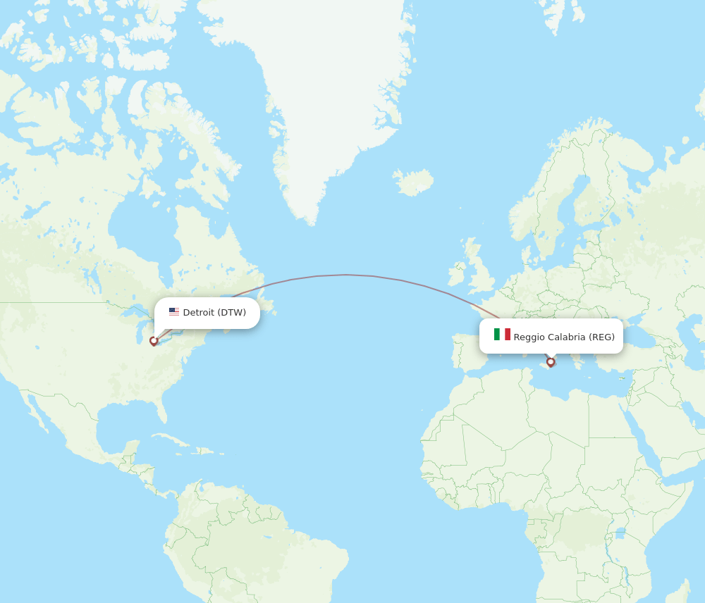 DTW to REG flights and routes map