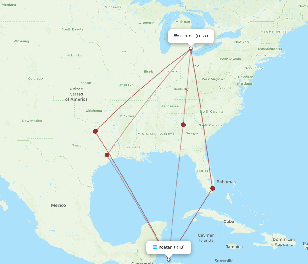 DTW-RTB flight routes