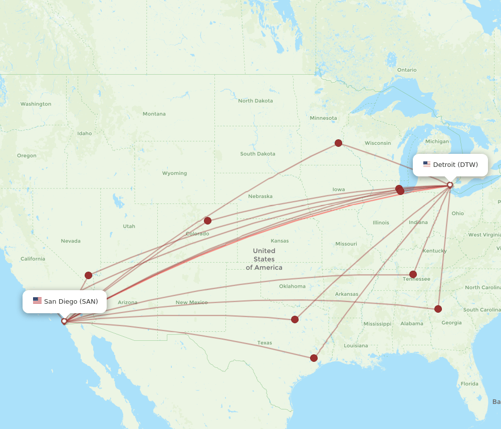DTW-SAN flight routes