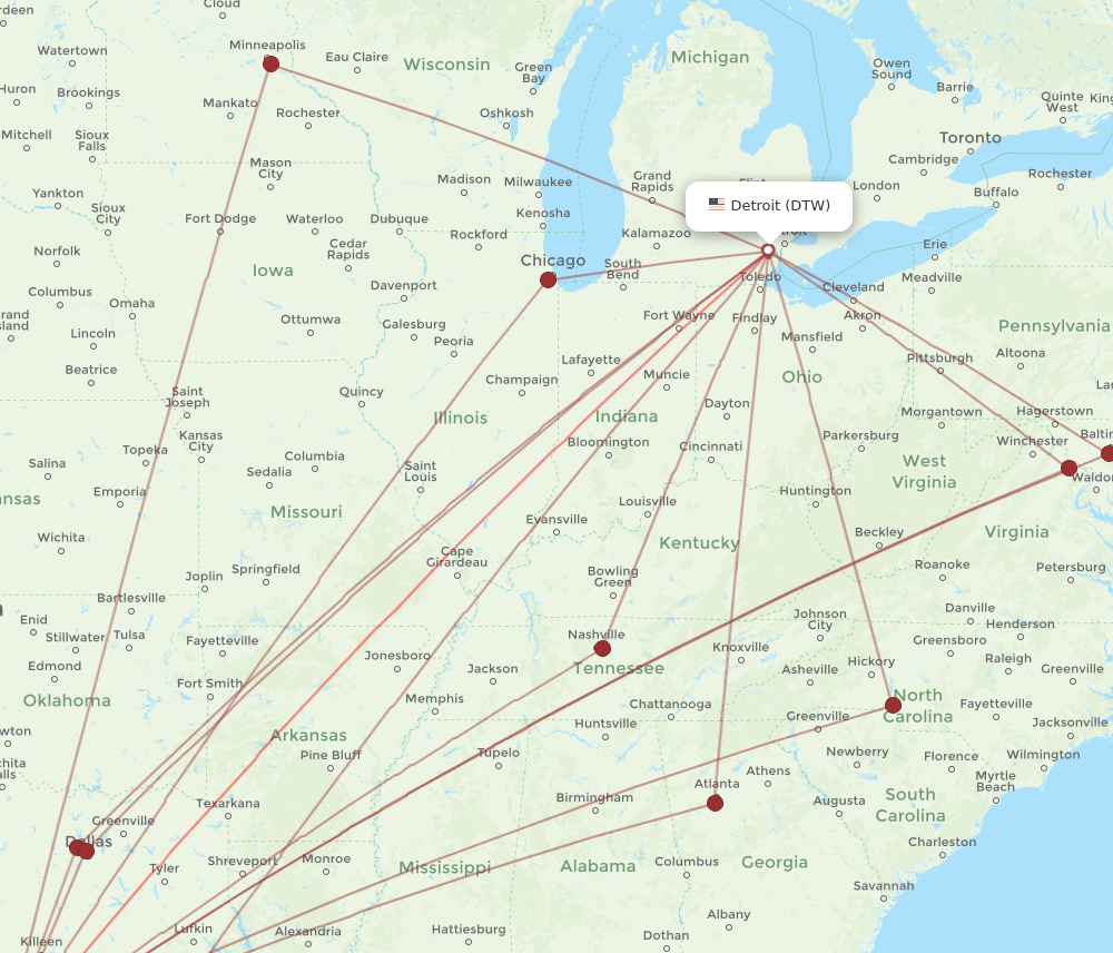 DTW-SAT flight routes
