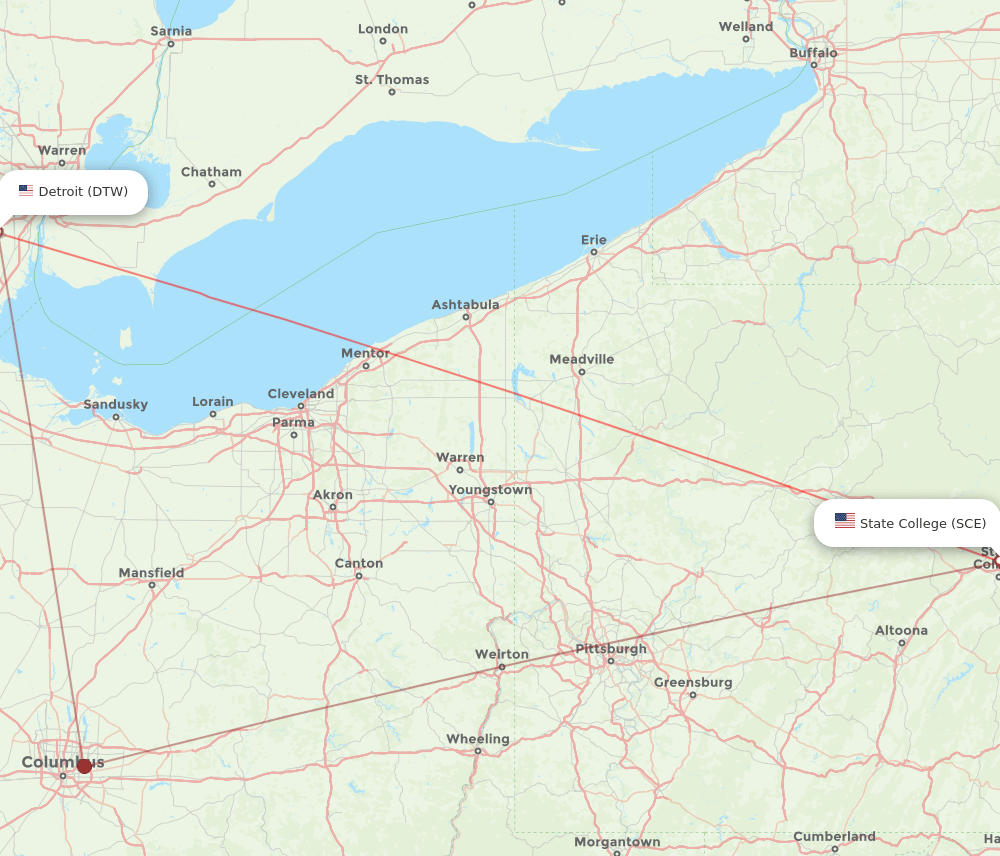 DTW-SCE flight routes