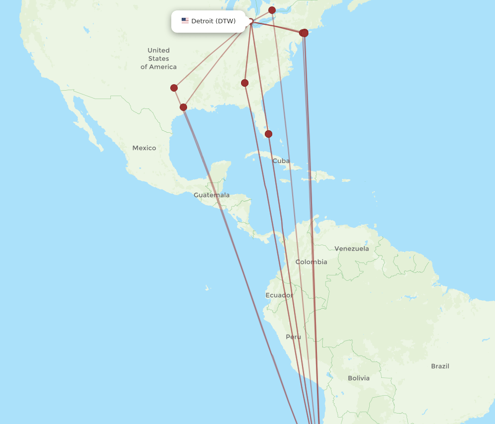 DTW to SCL flights and routes map