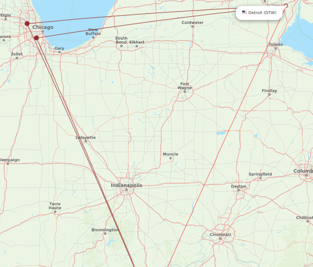 DTW-SDF flight routes
