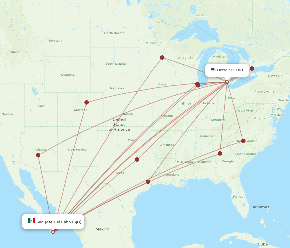 DTW-SJD flight routes