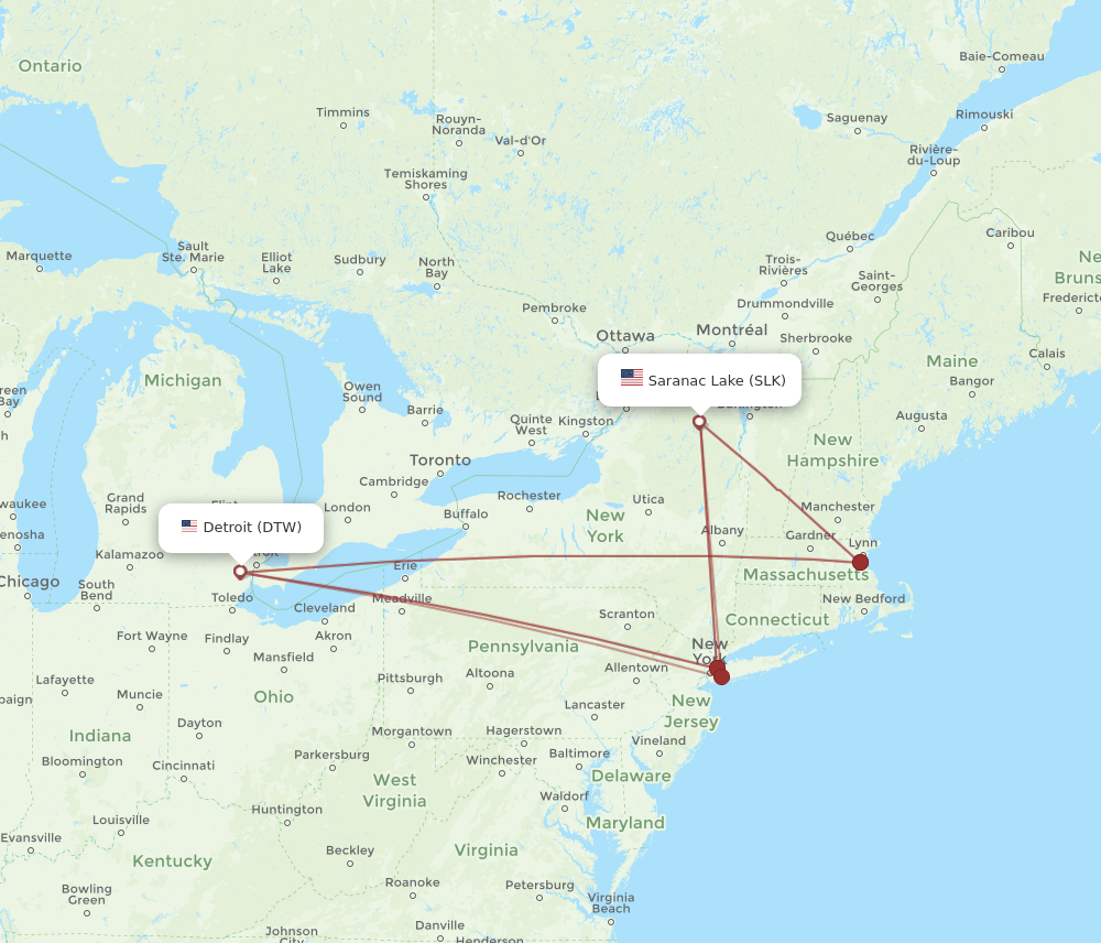 DTW-SLK flight routes