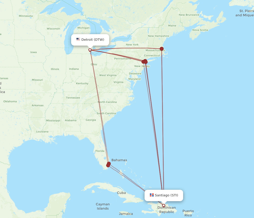 DTW-STI flight routes