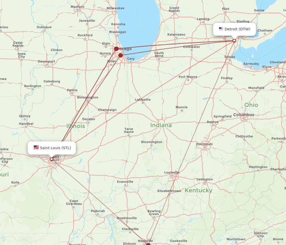 DTW-STL flight routes