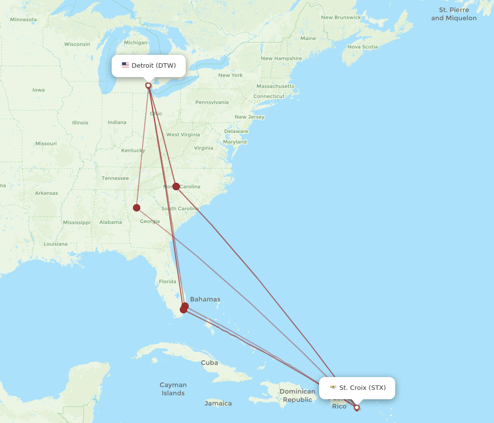 DTW-STX flight routes