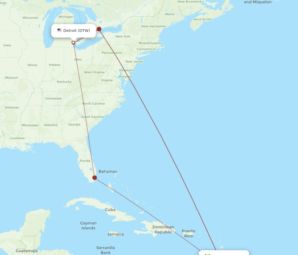 DTW to SVD flights and routes map