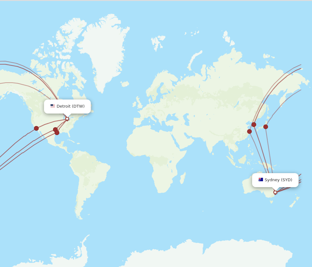 DTW-SYD flight routes