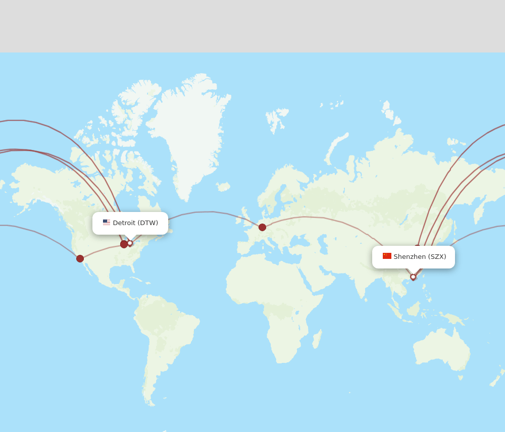 DTW-SZX flight routes