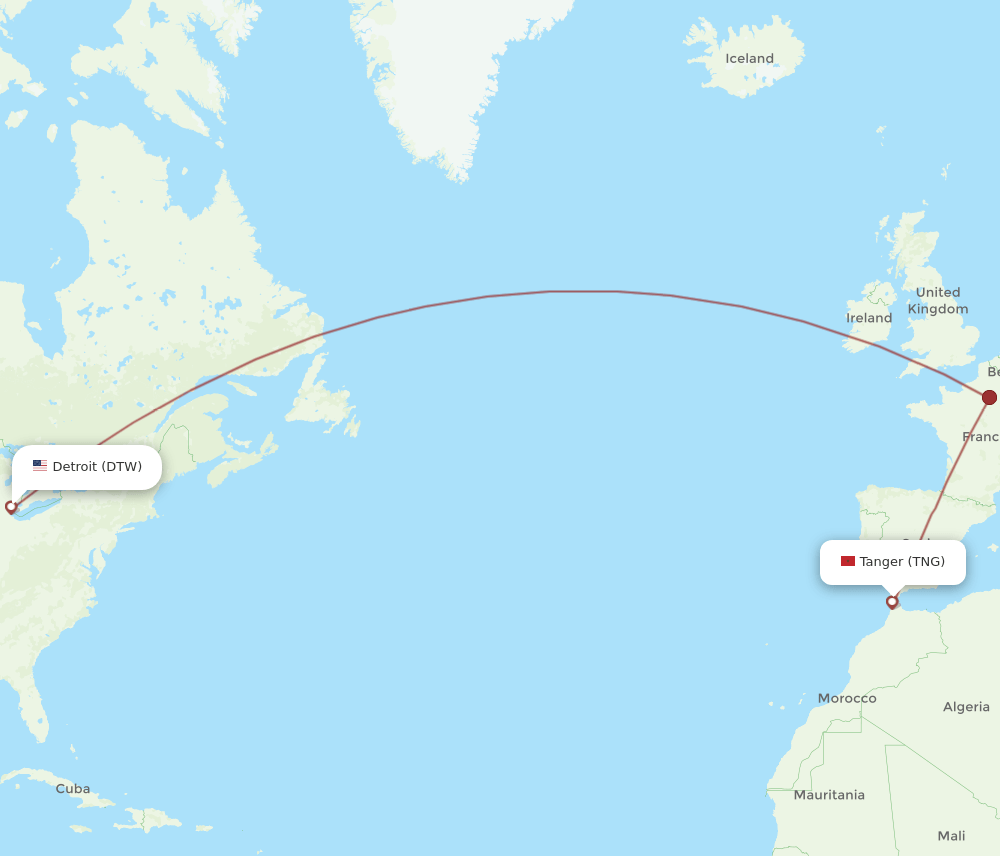 DTW-TNG flight routes