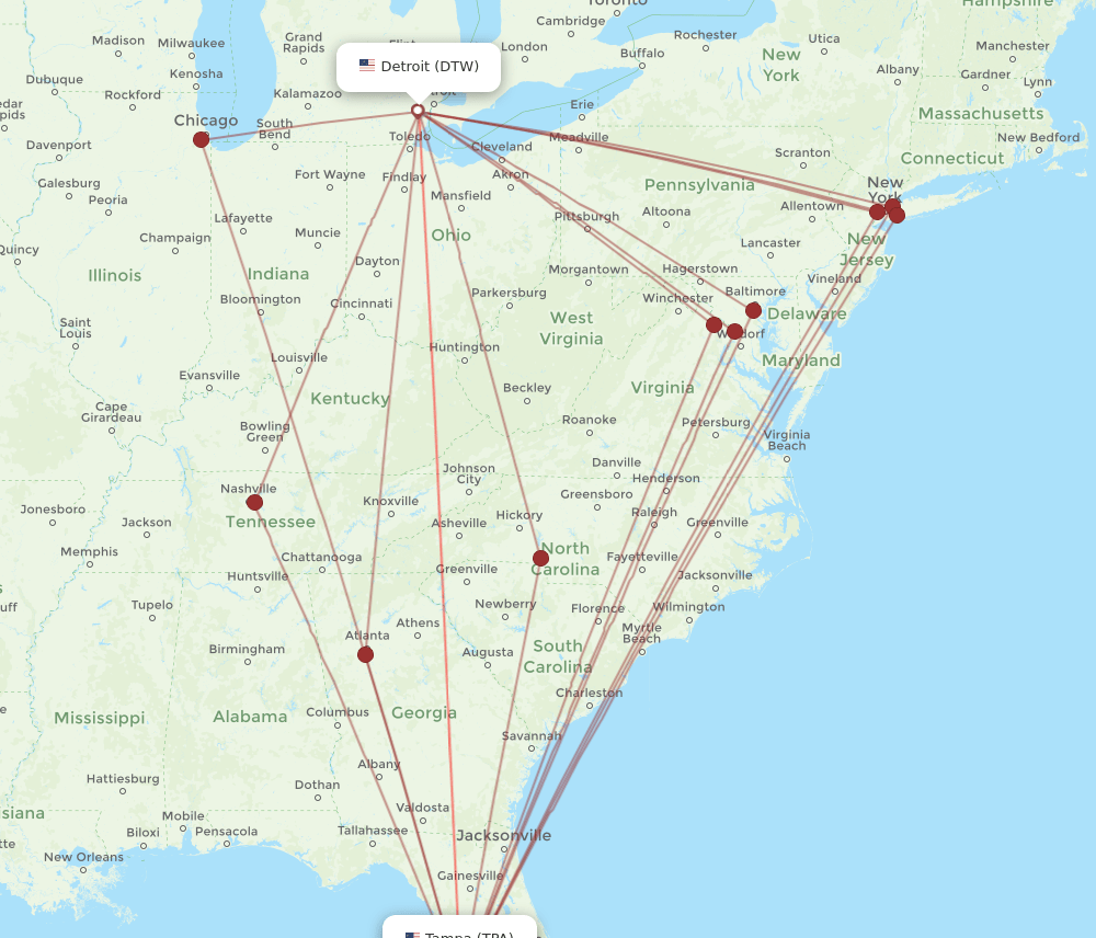 DTW-TPA flight routes