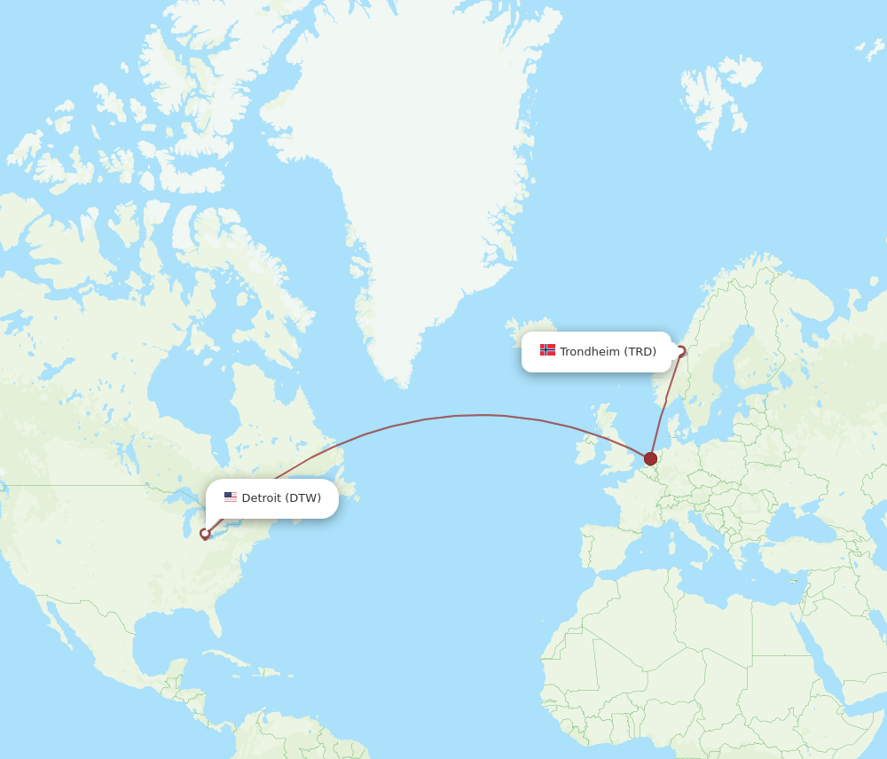 DTW to TRD flights and routes map