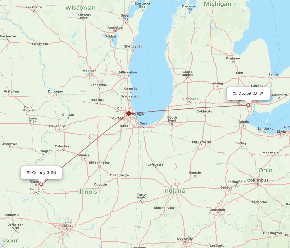 DTW-UIN flight routes