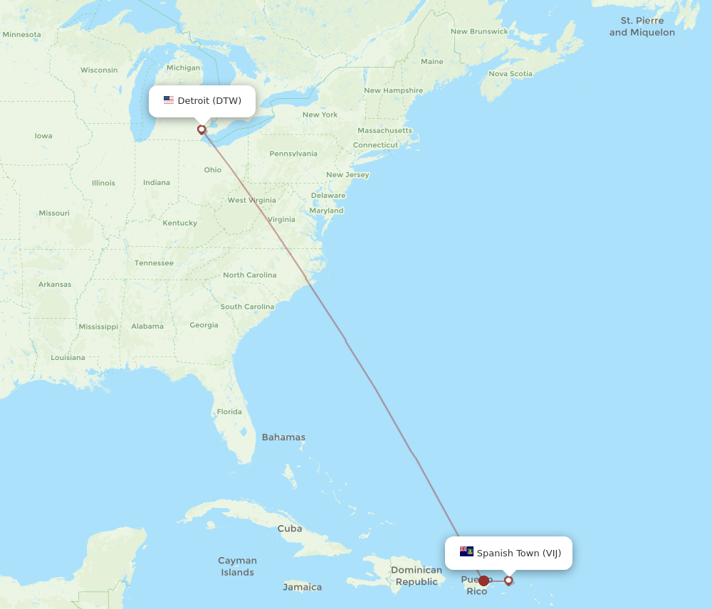 DTW-VIJ flight routes