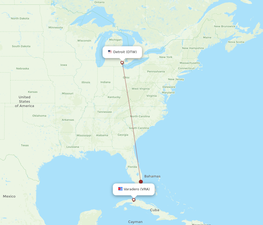 DTW-VRA flight routes