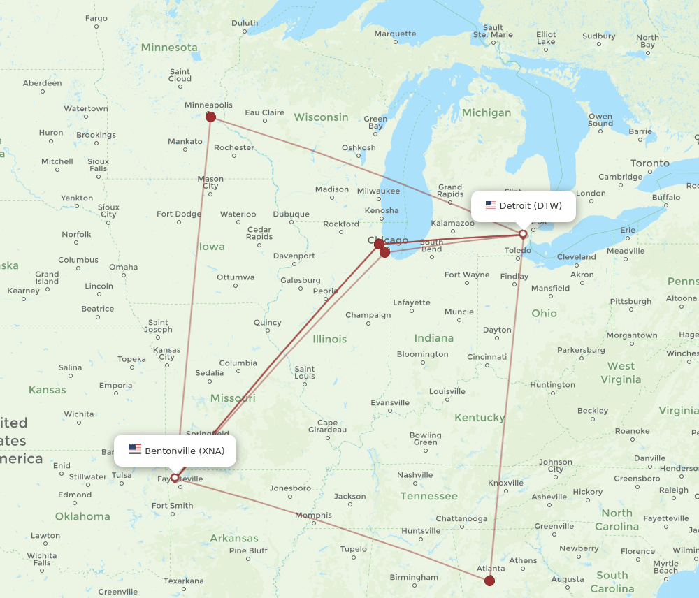 DTW-XNA flight routes