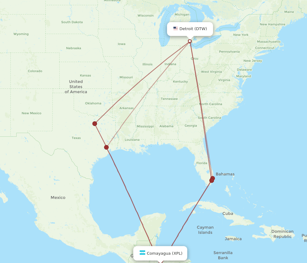 DTW-XPL flight routes