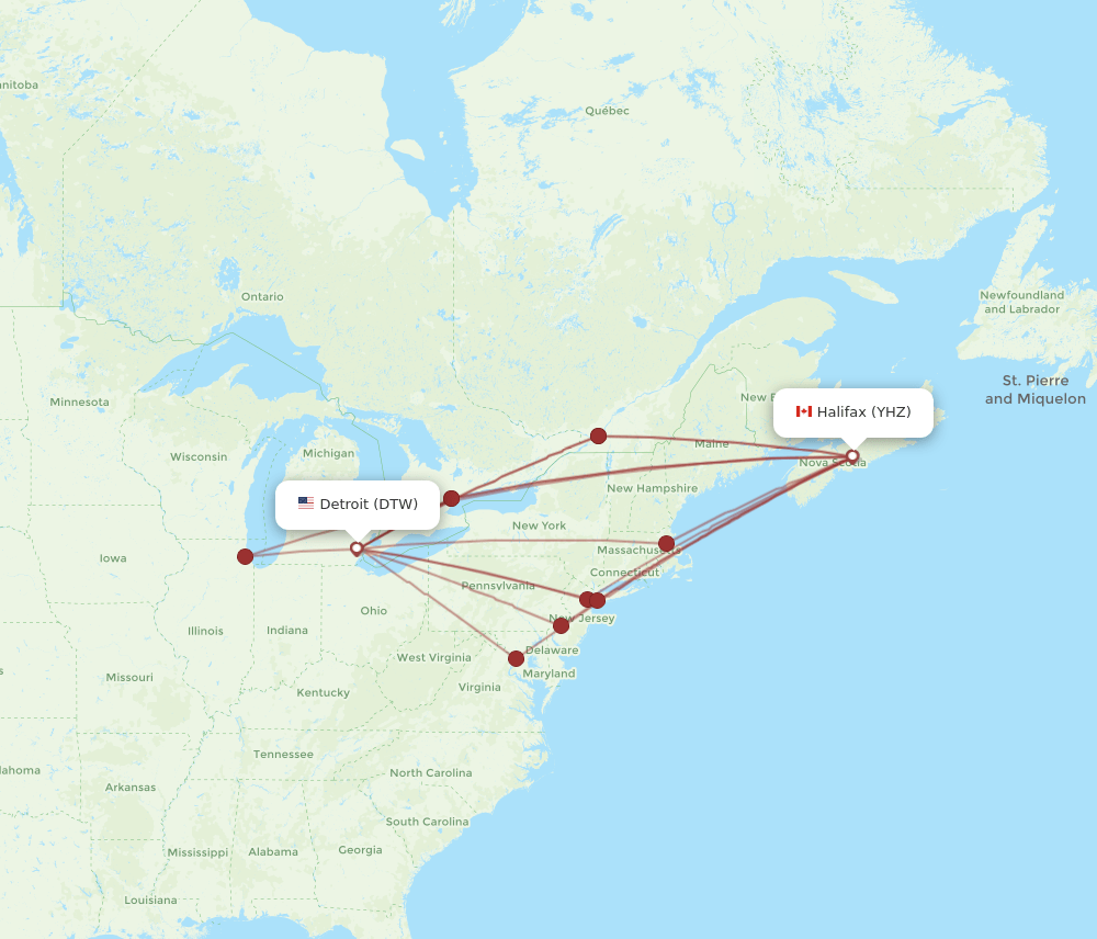 DTW-YHZ flight routes